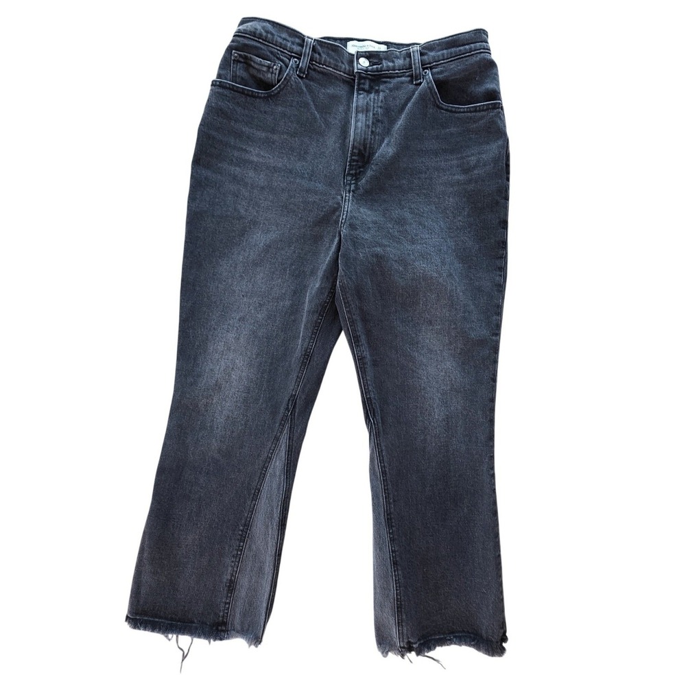 Abercrombie Kick Flare Ultra High Rise Black Jeans Raw Hem Cropped Size 31/12